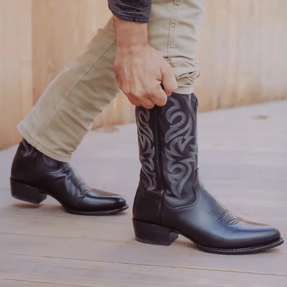 Dan Post Black Western Cowboy Boots with Decorative Stitching - Picture 1 of 11